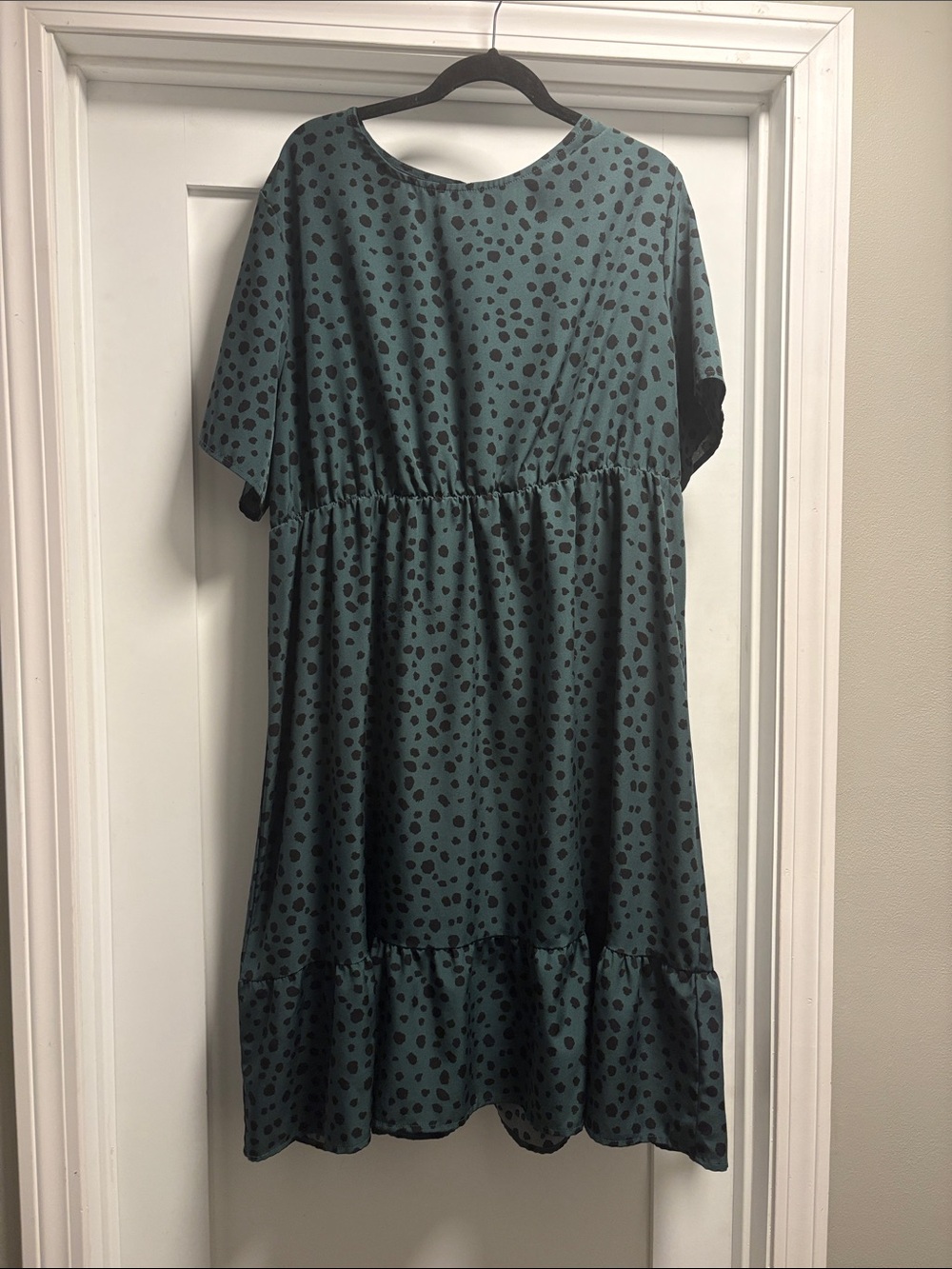 SHEIN Teal Midi Dress with Black Spot Print